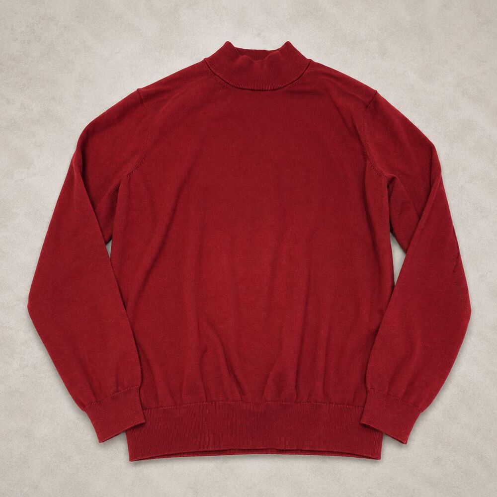 Jos A Bank Traveler Men's M Red Pima Cotton Mock Neck Turtleneck Sweater